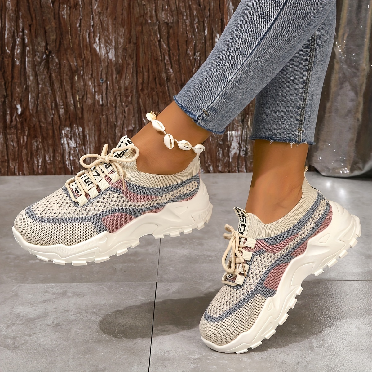 breathable mesh platform sneakers, womens breathable mesh platform sneakers casual lace up outdoor shoes comfortable low top sport shoes details 5