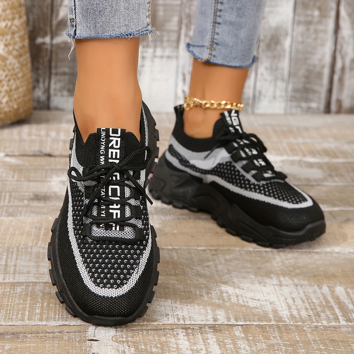 breathable mesh platform sneakers, womens breathable mesh platform sneakers casual lace up outdoor shoes comfortable low top sport shoes details 7