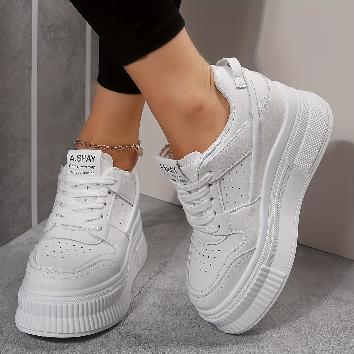 womens platform wedge sneakers versatile height increasing low top shoes trendy walking shoes details 6