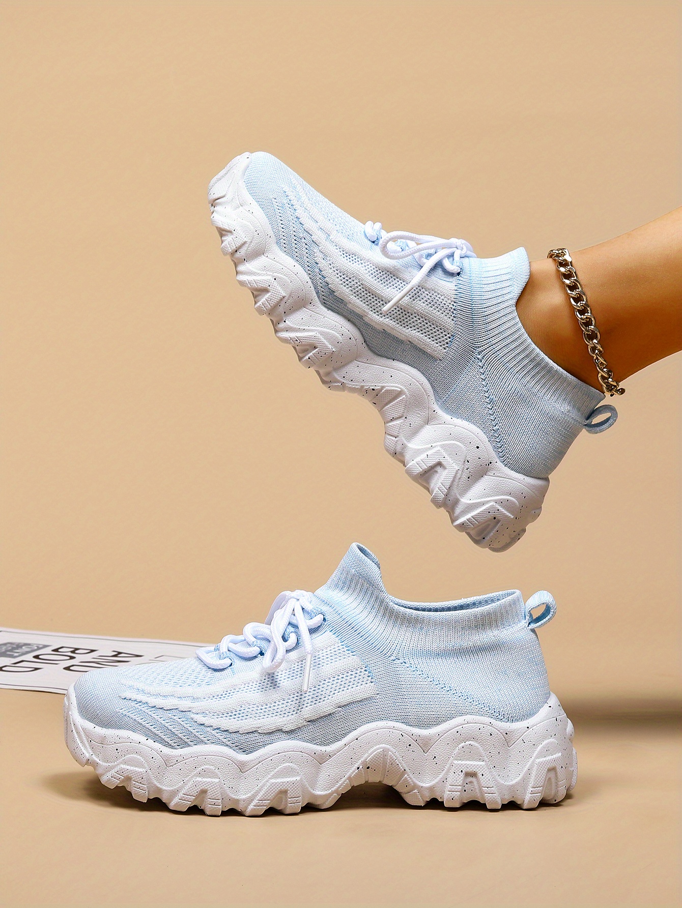 womens breathable knit platform sneakers casual lace up outdoor shoes comfortable low top trainers details 19