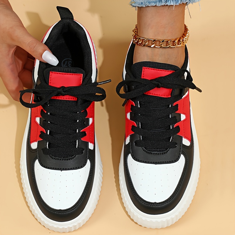 womens colorblock sneakers casual lace up outdoor shoes womens comfortable low top shoes details 4