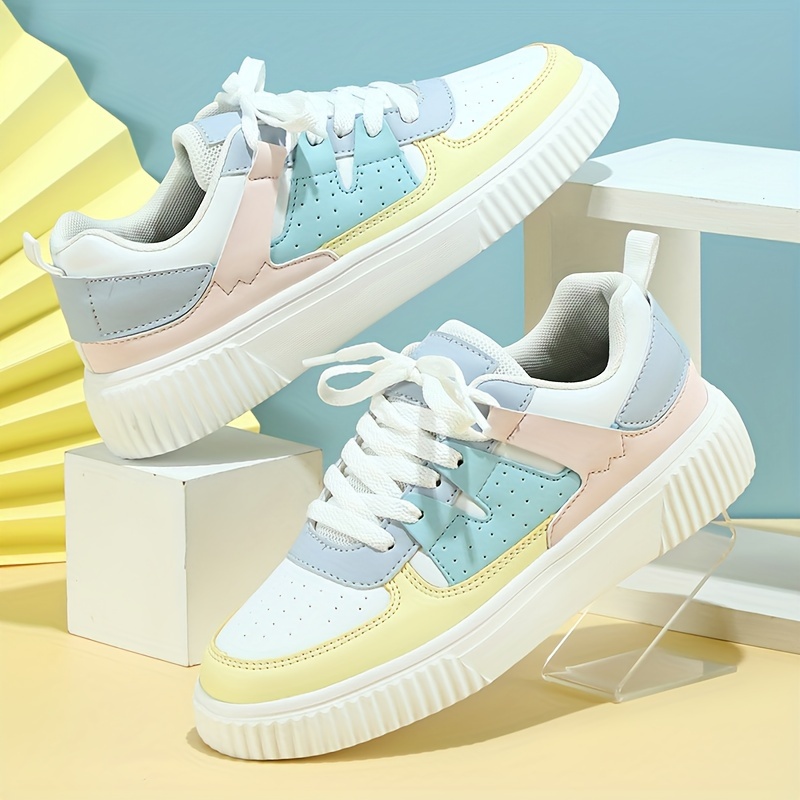 womens colorblock sneakers casual lace up outdoor shoes womens comfortable low top shoes details 5