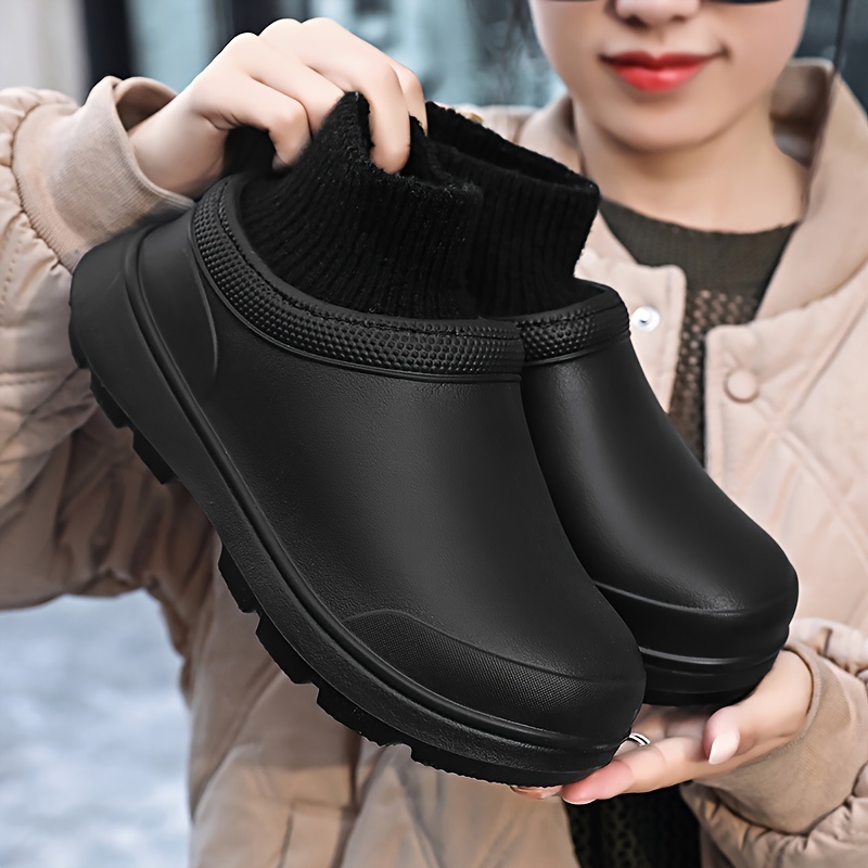 womens knit stitching chef work shoes solid color waterproof slip on shoes outdoor garden work shoes details 5