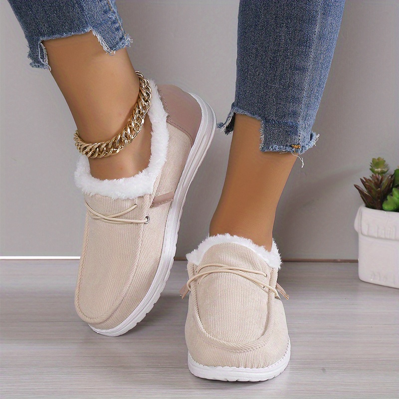 womens solid color boots slip on round toe low top velvet warm fluffy non slip soft sole shoes winter comfy shoes details 3