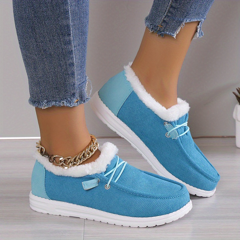 womens solid color boots slip on round toe low top velvet warm fluffy non slip soft sole shoes winter comfy shoes details 6