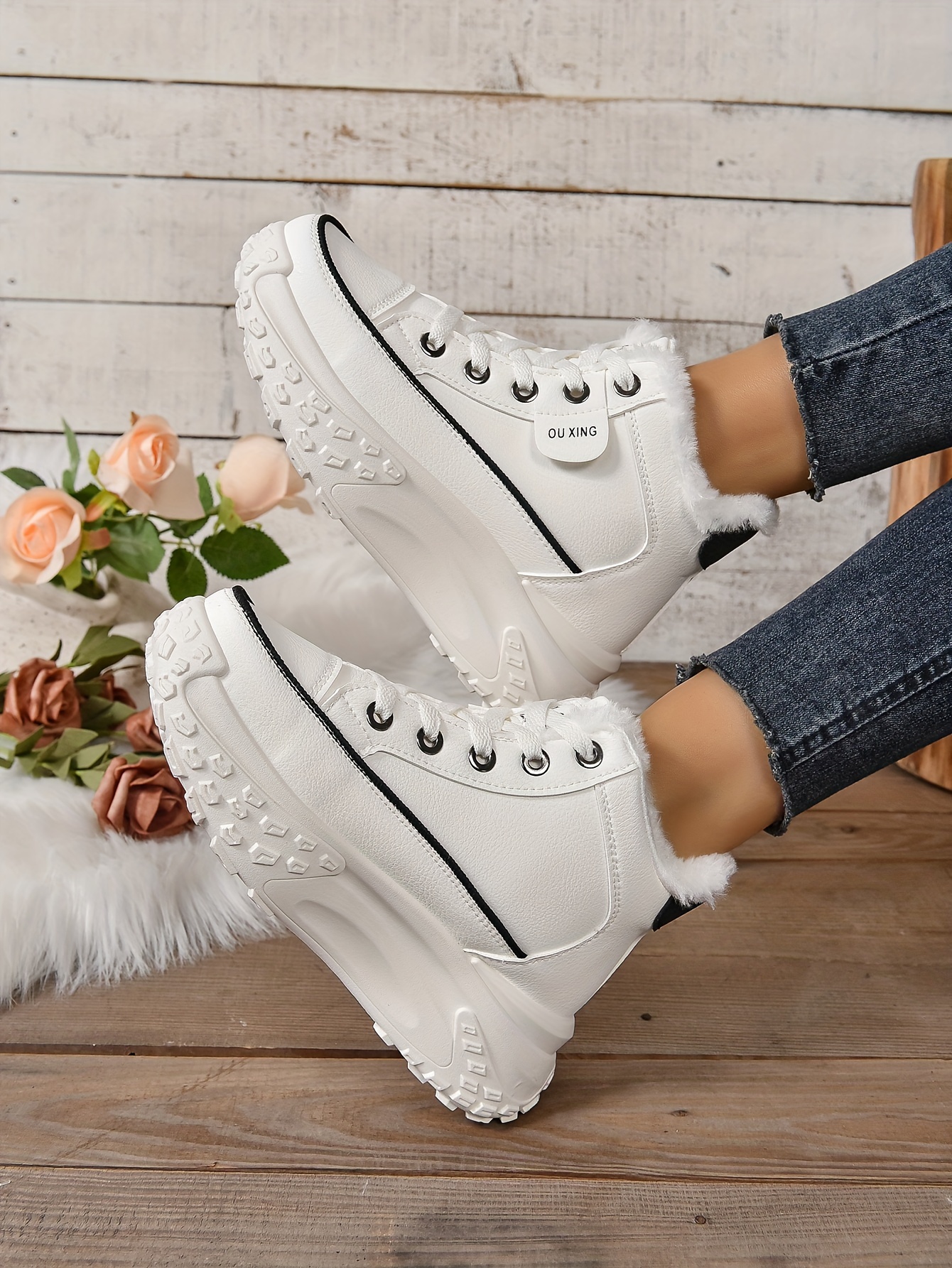 plush lined ankle boots, womens plush lined ankle boots fashion heightening lace up platform boots winter warm outdoor short boots details 11