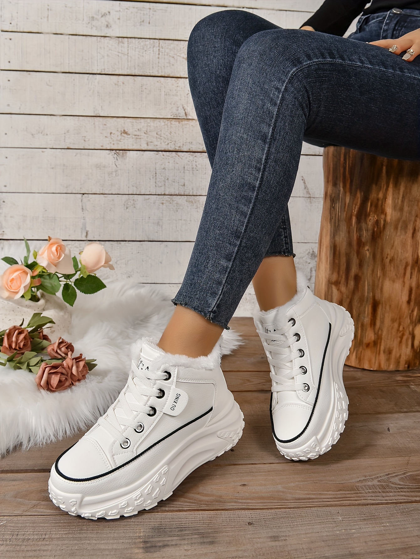 plush lined ankle boots, womens plush lined ankle boots fashion heightening lace up platform boots winter warm outdoor short boots details 12