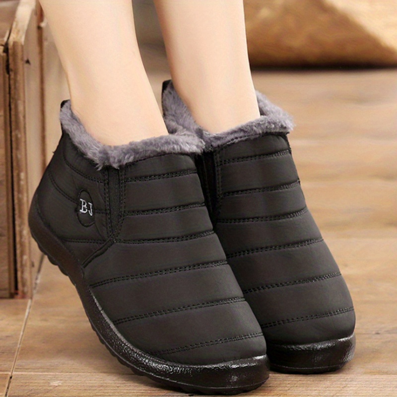 womens plush lined snow boots waterproof slip on ankle boots winter thermal outdoor flat boots details 2