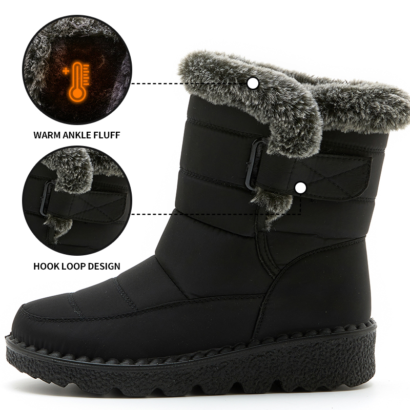 womens waterproof snow boots solid color plush lined short boots winter keep warm outdoor boots details 1