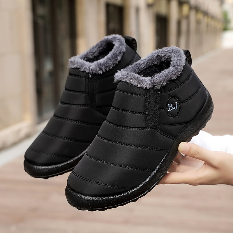womens fleece lining snow boots waterproof slip on thermal ankle boots winter warm plush short boots details 3
