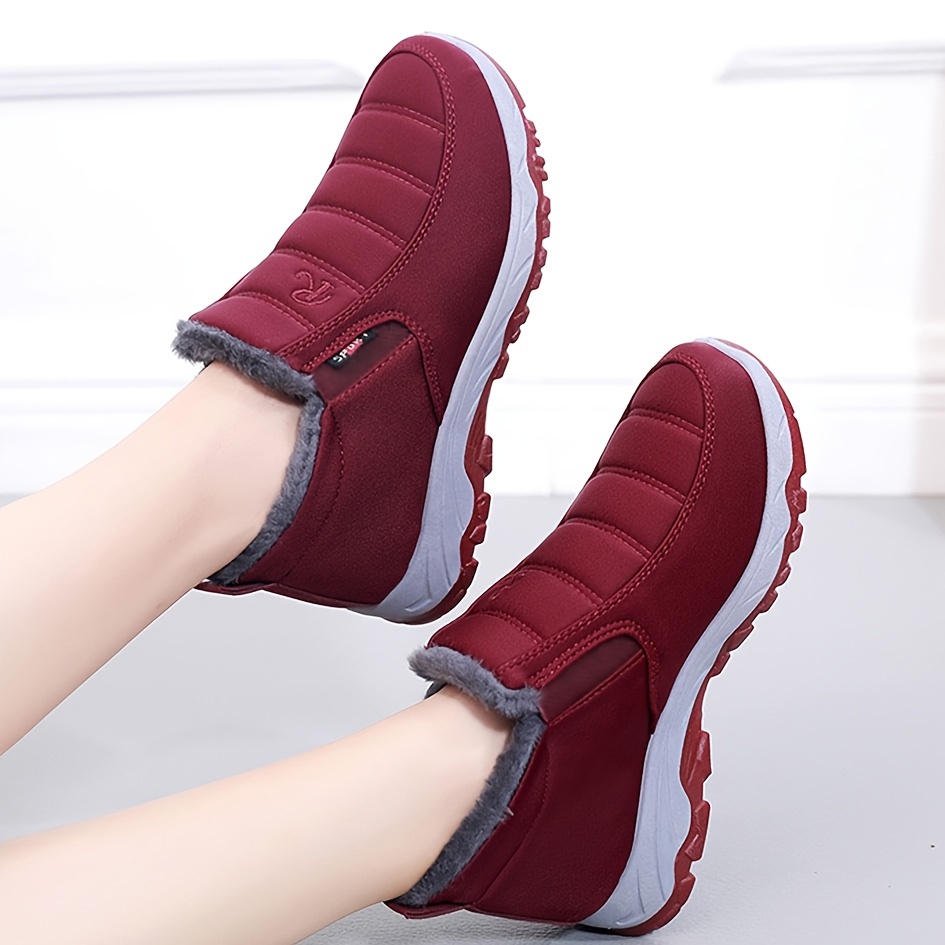 womens solid color fluffy boots slip on thermal lined platform soft sole boots winter plush warm comfy shoes details 2