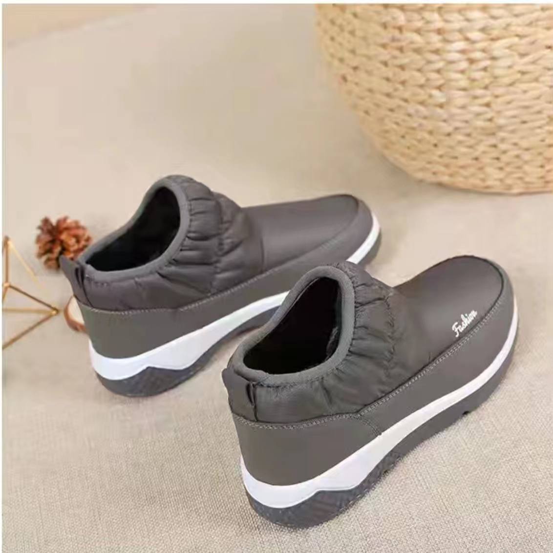 womens waterproof snow boots non slip slip on ankle boots warm plush lined short boots womens footwear details 1