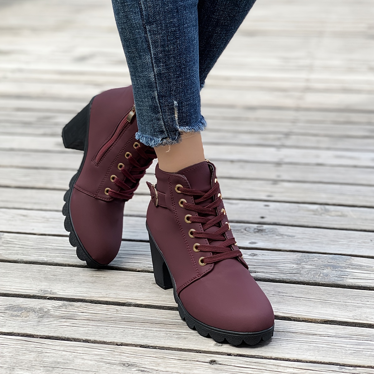 womens chunky heeled ankle boots solid color side zipper boots beer festival dress shoes details 8