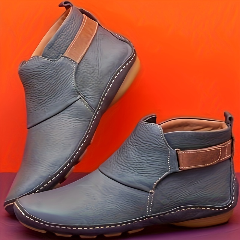 womens solid color trendy boots slip on soft sole platform buckle belt boots versatile round toe winter boots details 3