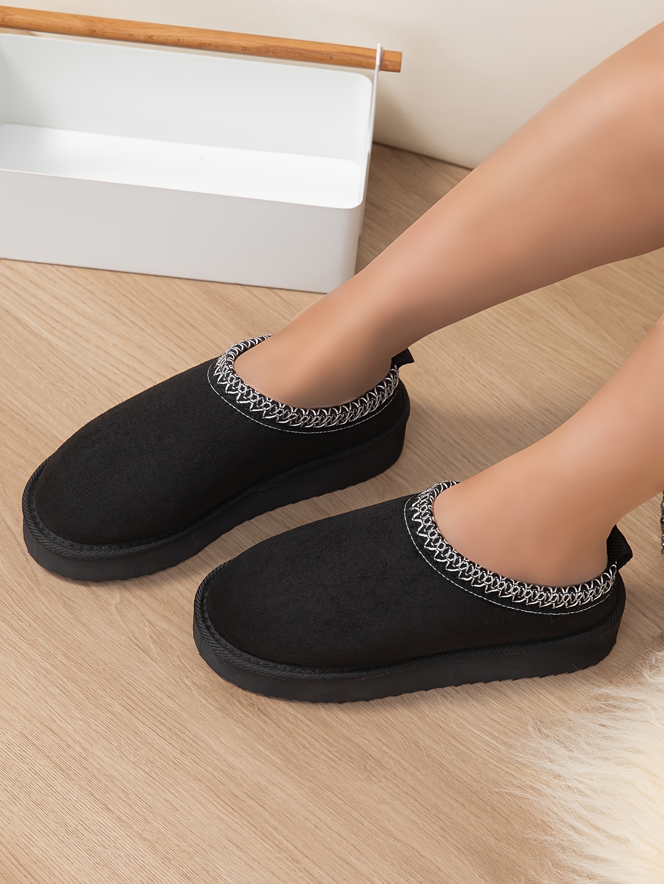 womens plush lined flatform boots thermal soft sole backless snow boots winter warm outdoor ankle boots details 3