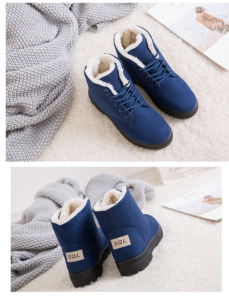 womens fleece liner ankle snow boots thermal comfy lace up flat shoes round toe anti slip shoes details 3