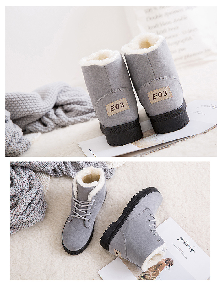 womens fleece liner ankle snow boots thermal comfy lace up flat shoes round toe anti slip shoes details 4