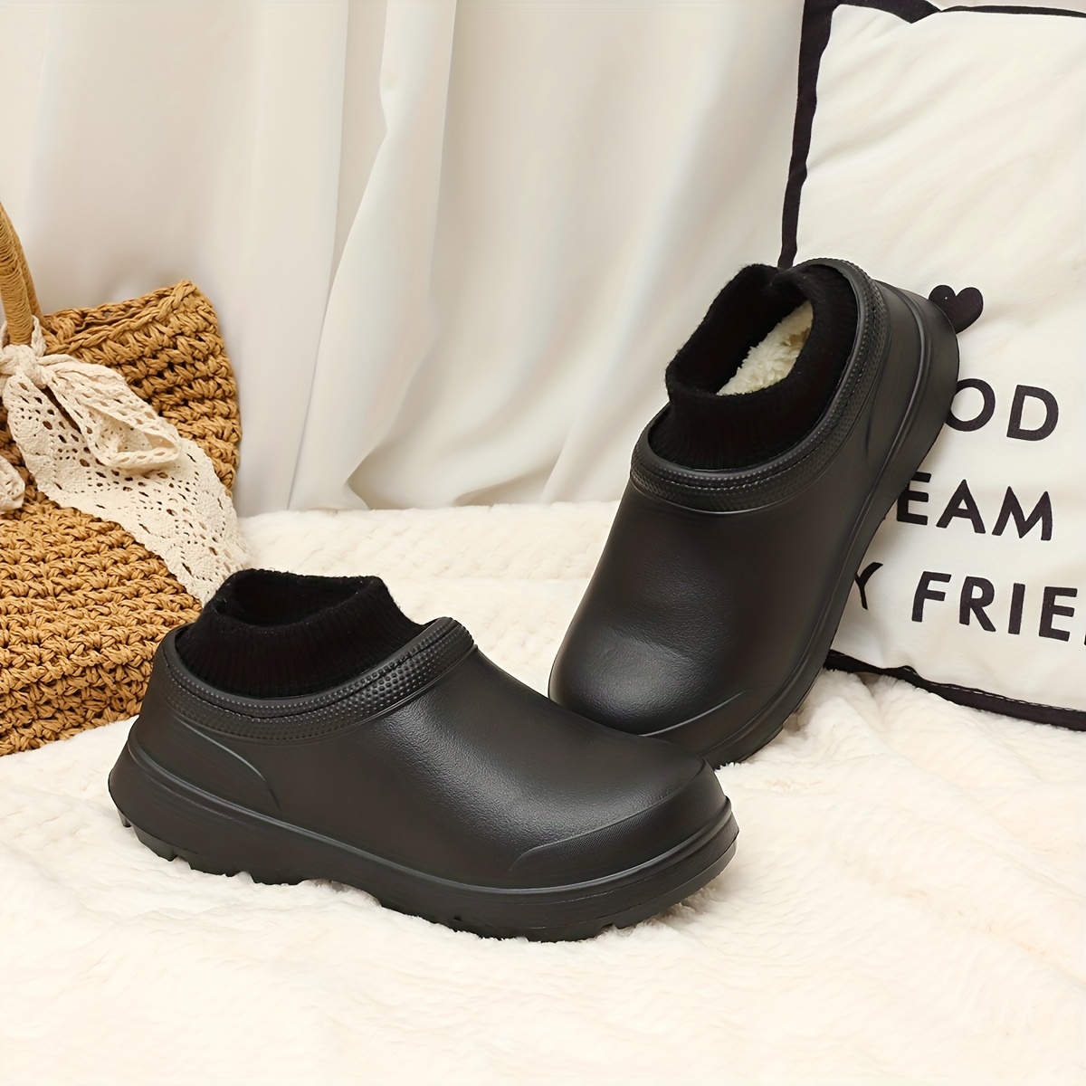 womens plush chef work shoes waterproof slip on anti slip garden shoes comfortable work ankle boots details 3