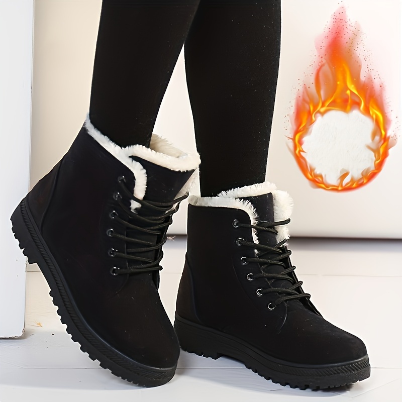 womens suedette pattern flatform boots lace up thick bottom velvet warm non slip snow boots wear resistant comfy shoes details 1
