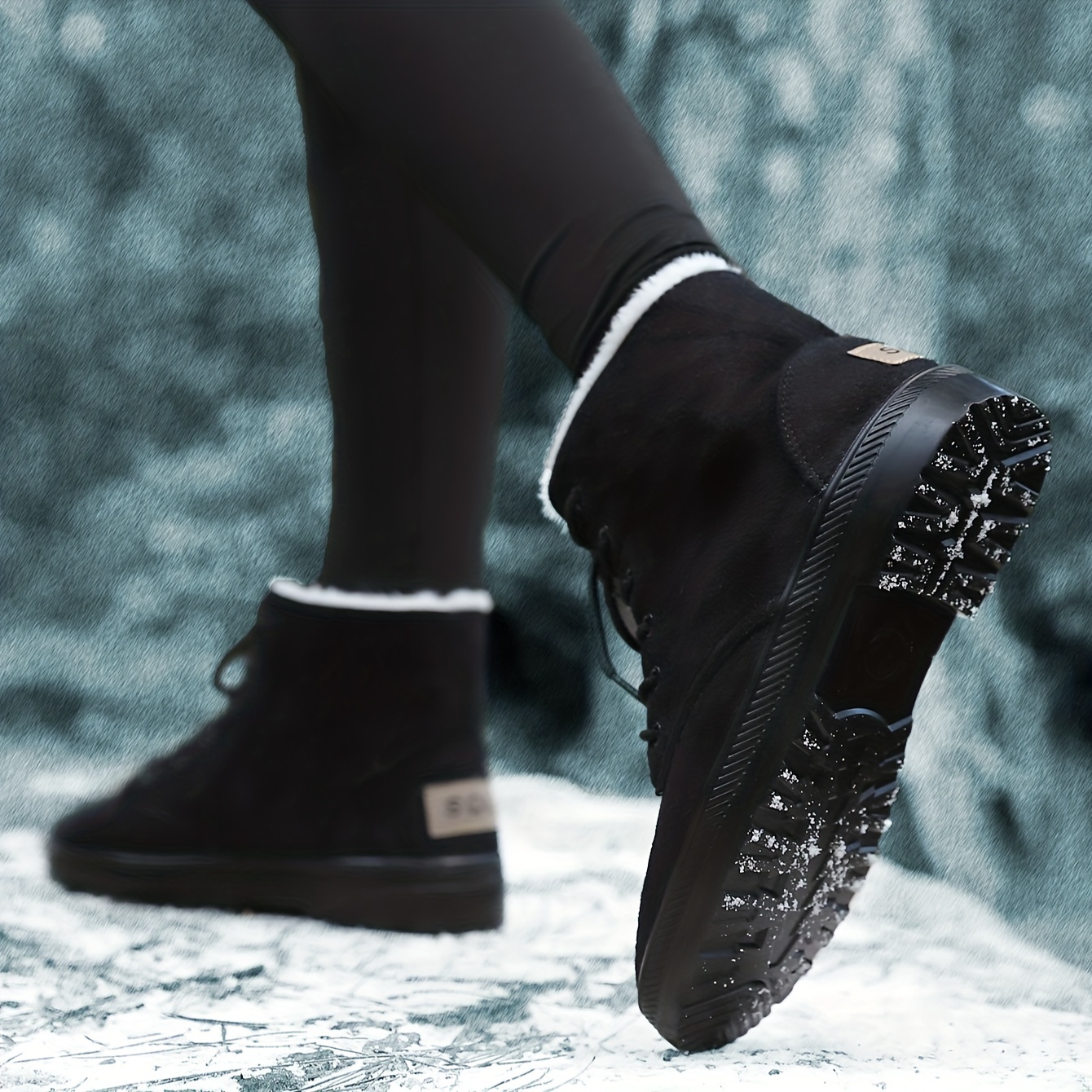 womens suedette pattern flatform boots lace up thick bottom velvet warm non slip snow boots wear resistant comfy shoes details 2