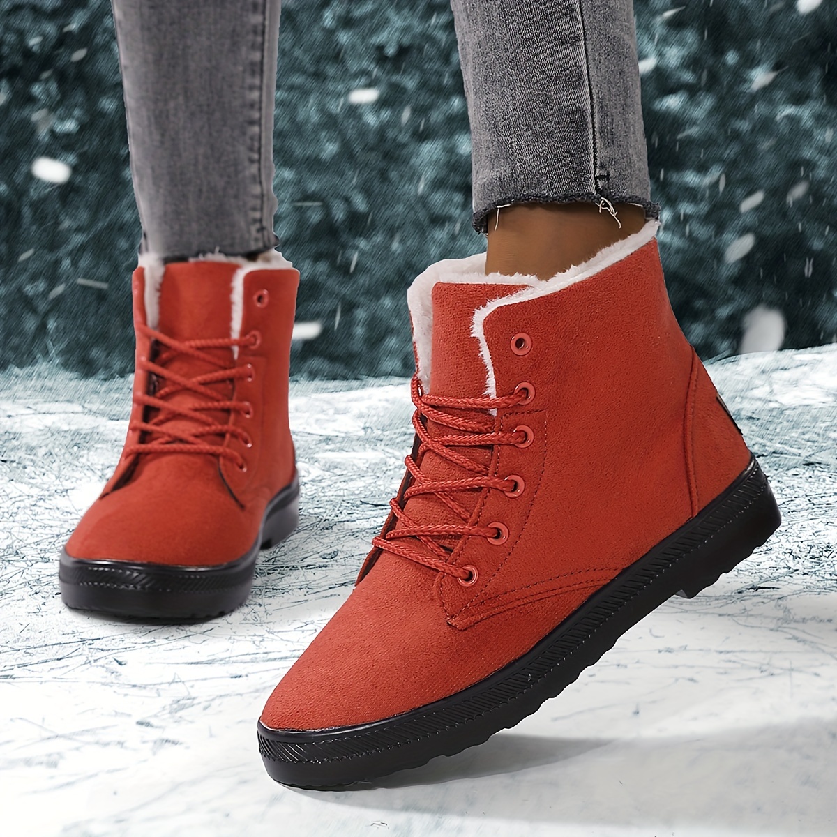 womens suedette pattern flatform boots lace up thick bottom velvet warm non slip snow boots wear resistant comfy shoes details 7